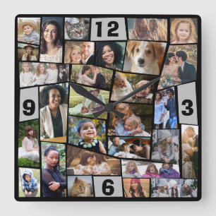 Horloge Carrée Collage Photo Famille 29 Photos coupées faciles p
