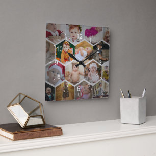 Horloge Carrée Collage photo Hexagon