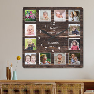 Horloge Carrée Collage photo personnalisé 12 Bois de la grange r