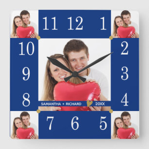 Horloge Carrée Collage photo personnalisé 5 Mariage Anniversaire 