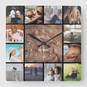 Horloge Carrée Collage photo personnalisé de famille personnalise