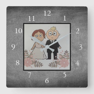 Horloge Carrée Collage photo personnalisé de la famille Chalkboa