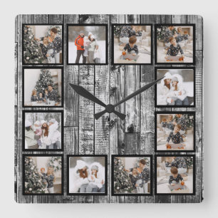 Horloge Carrée Collage photo personnalisé Rustic Farmhouse