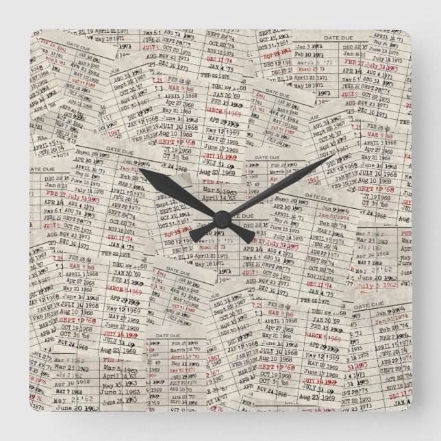 Horloge Carrée Collection de cartes de bibliothèque ancienne (Recto)