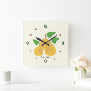 Horloge Carrée Collection de poires dorées