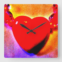 Horloge Carrée Collier de coeur rouge