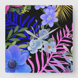 Horloge Carrée Coloré Rétro Folin Floral Folid