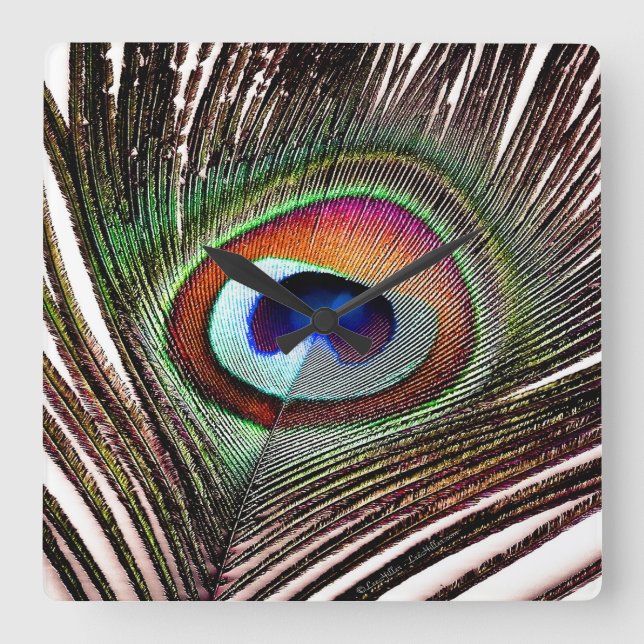 Horloge Carrée Colorful Copper Peacock Feather (Recto)