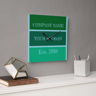 Horloge Carrée Coloured Block Style Company Name