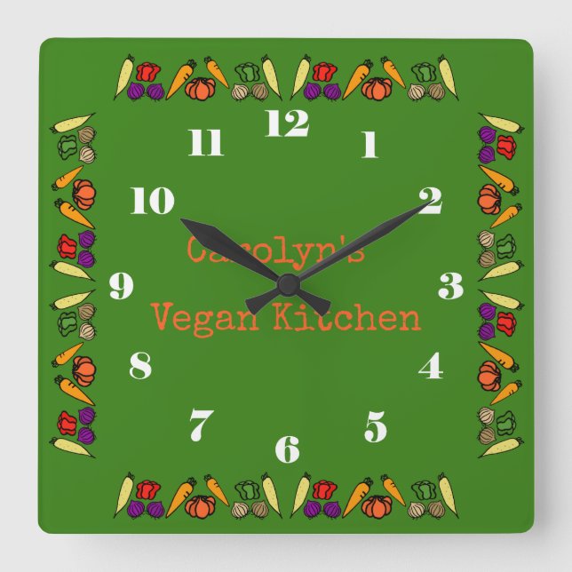Horloge Carrée Colourful vegetables, vegan kitchen (Recto)