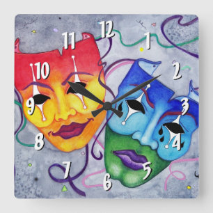 Horloge Carrée Comedy and Tragedy Square Wall Clock