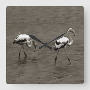 Horloge Carrée Comme Un Flamant rose Artistique Juvénile En Gris 
