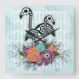 Horloge Carrée Composition squelettique en Halloween de Flamant