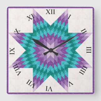 Horloge Carrée Conception de courtepointe étoile solitaire violet