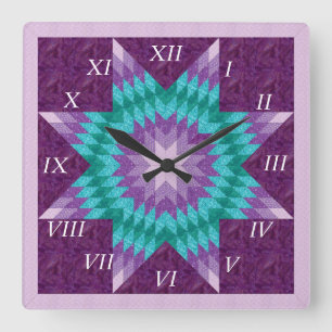 Horloge Carrée Conception de courtepointe étoile solitaire violet