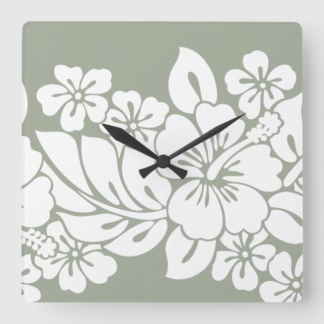 Horloge Carrée Conception de l'Hibiscus floral tropical (Recto)