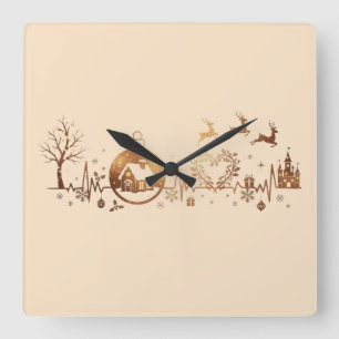Horloge Carrée Conception de Noël au rythme cardiaque