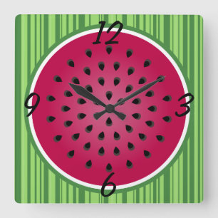 Horloge Carrée Conception de pastèque verte rouge