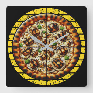 Horloge Carrée conception de pizza drôle pour les fans