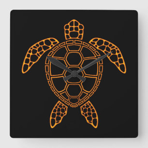 Horloge Carrée Conception de Tortue Marine en Lave Néon