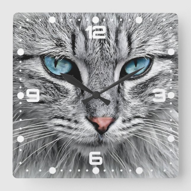 Horloge Carrée Conception fractale face chat-10682 (Recto)