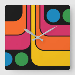 Horloge Carrée Conception géométrique de style rétro des années 1
