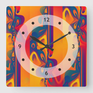 Horloge Carrée Conception graphique transparente - jaune rouge I