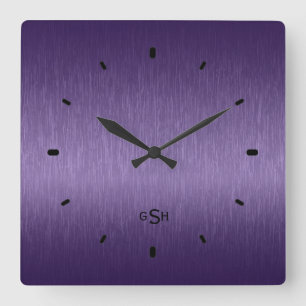 Horloge Carrée Conception Métallique Violet Aspect Acier Brossé