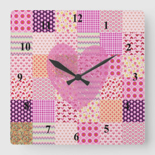 Horloge Carrée Conception romantique de coeur de patchwork de