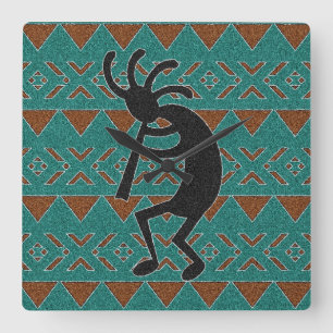 Horloge Carrée Conception tribale Kokopelli de turquoise