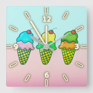 Horloge Carrée Cônes de glace colorés cool