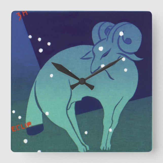 Horloge Carrée Constellation du Bélier Aries, Astrologie du Zodia (Recto)