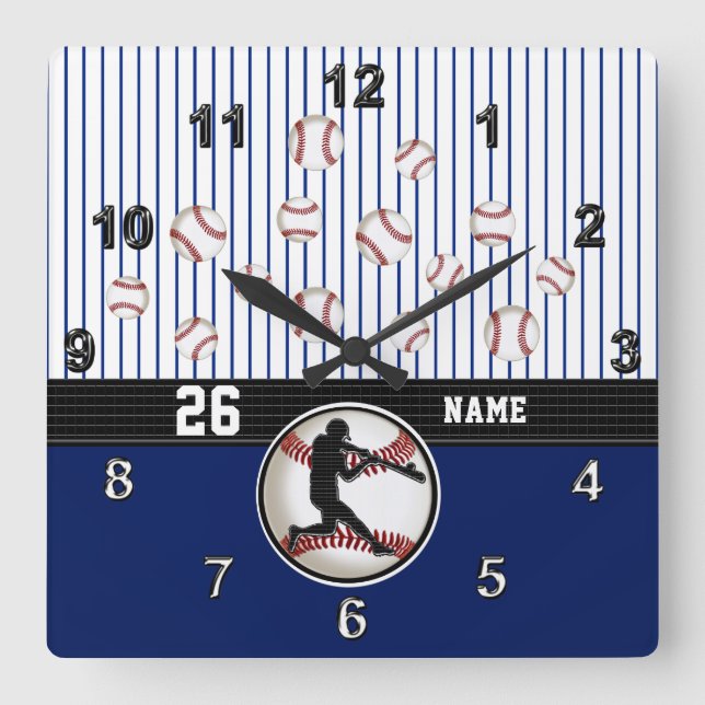 Horloge Carrée Cool Personalized Baseball Clock with Your Text (Recto)