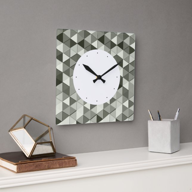 Horloge Carrée Cool triangles gris motif géométrique (Bureau)
