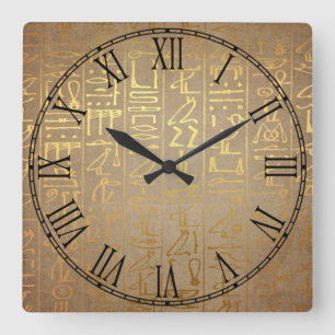 Horloge Carrée Copie égyptienne de papier de hiéroglyphes d'or
