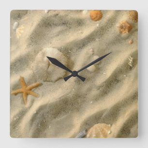Horloge Carrée Coquillages en sable