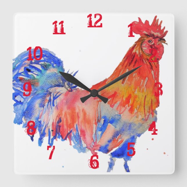 Horloge Carrée Coquille de poulet Cockerel Enfants Garçons Salle  (Recto)