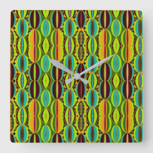 Horloge Carrée Coquilles de Cowrie Géométriques Afrocentriques