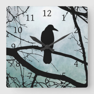 Horloge Carrée corbeau 77 corbeaux