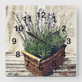 Horloge Carrée corbeille de lavande violette