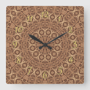 Horloge Carrée Corde Brown Wild West Kaleidoscope