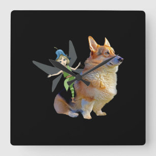 Horloge Carrée Corgi & Fairy - Funny Pembroke Welsh Corgi