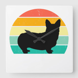 Horloge Carrée Corgi Sunset Retro
