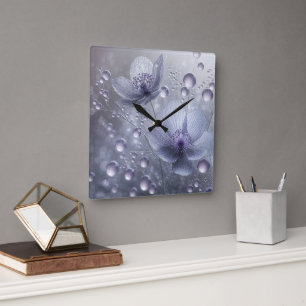 Horloge Carrée Cosmos violet et gouttes de ragoût