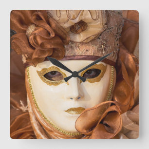 Horloge Carrée Costume de carnaval orange, Venise