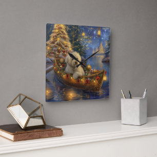 Horloge Carrée Coton De Tulear Noël Festive Voyage