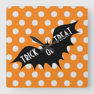 Horloge Carrée Couche d'Halloween ou traiter les pois orange