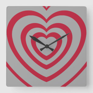 Horloge Carrée Couche rouge et gris Coeur esthétique