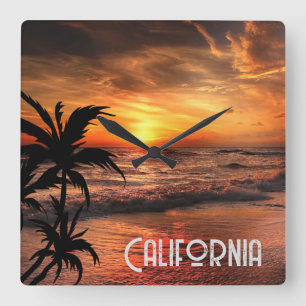 HORLOGE CARRÉE COUCHER DE SOLEIL PERSONNALISÉ CALIFORNIE PLAGE BE