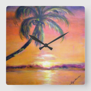 Horloge Carrée Coucher de soleil tropical
